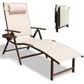 Adjustable Height Foldable Metal Outdoor Lounge Chair Happatio Patio Chaise Lounge with Beige Cushion