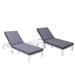 LeisureMod Chelsea Modern White Aluminum Outdoor Chaise Lounge Chair Set of 2 With Side Table & Blue Cushions