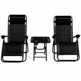 Folding 3PC Outdoor Furniture Zero Gravity Reclining Lounge Chairs and Table Pillows Portable Beach Camping Set