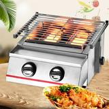 Fichiouy Portable Gas Grill 2 Burners Tabletop Grill Stainless Steel BBQ Gas Griddle for Camping Outdoor