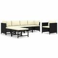Anself 7 Piece Outdoor Conversation Set White Cushioned 2 Middle with 2 Corner Sofas with Single Sofa 2 Footstool Black Poly Rattan Sectional Outdoor Furniture Set for Patio Backyard Terrace
