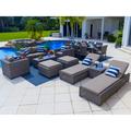 Tuscany 18-Piece Resin Wicker Outdoor Patio Furniture Combination Set with Loveseat Lounge Set Eight-seat Dining Set and Chaise Lounge Set (Half-Round Gray Wicker Sunbrella Canvas Taupe)