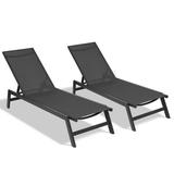 Unique Choice Outdoor 2 Pieces Chaise Lounge Chair Aluminum Recliner Black