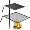 Campfire Grill Grate Double Layer Fire Pit Grill Grate Over Fire Pit Three Section Height Adjustable Grill Grate for Outdoor Open Flame Cooking