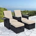 LVUYOYO 5pcs Patio Wicker Loveseat - Outdoor Rattan Sofa Set with Cushion and Ottoman Footrestfor Garden