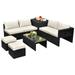 Patiojoy 8PCS Patio Conversation Set Sectional Sofa Set All-Weather PE Rattan Tempered Glass Table & Washable Cushion Covers Off White