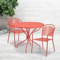 Emma + Oliver Commercial Grade 35.25 Round Coral Patio Table Set-2 Round Back Chairs