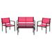 CorLiving 4 Piece Patio Conversation Set with Loveseat Single Chairs and Glass Tabletop Outdoor Furniture without Cushions for Small Spaces - Cushionless Patio Furniture Sets Red