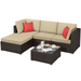 Yaheetech 5 Pieces Patio Rattan Wicker Sectional Sofa Set Brown/Khaki