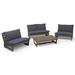 GDF Studio Elloree Outdoor Acacia Wood 4 Seater Chat Set with Cushions Gray and Dark Gray