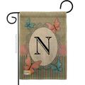 Breeze Decor BD-BG-G-130144-IP-DB-D-US14-BD 13 x 18.5 in. Butterflies N Initial Burlap Garden Friends Bugs & Frogs Impressions Decorative Vertical Double Sided Flag