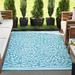 8x10 Waterproof Reversible Plastic Straw Outdoor Rugs for Patios | Also for Camping RV Deck Porch Balcony Camp Patio | Aqua Floral | Size: 7 10 x 10 2