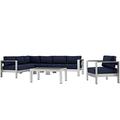 Modern Contemporary Urban Design Outdoor Patio Balcony Six PCS Sectional Sofa Set Navy Blue Aluminum