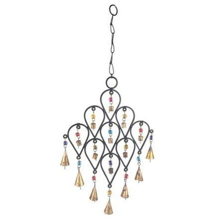 22 in. Inverted Drop Beaded Wrought Iron Wind Chime with Metal Bells