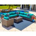 Sorrento 9-Piece Resin Wicker Outdoor Patio Furniture Sectional Sofa Set in Gray w/ Seven Sectional Seats Armchair and Coffee Table (Flat-Weave Gray Wicker Sunbrella Canvas Aruba)