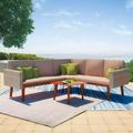 Anself 4 Piece Outdoor Conversation Set Sectional Sofa Lounge with Coffee Table and Cushions Set Gray Poly Rattan Garden Patio Pool Backyard Balcony Lawn Furniture