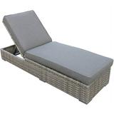 Bali Silver/Gray Two-Tone Wicker Chaise Lounge in Charcoal Gray Cushion