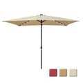 Kumji Outdoor Market Patio Solar LED Lighted Patio Umbrella 10 Ft x 6.5 Ft Rectangular with Crank Weather Resistant UV Protection Water Repellent Durable 6 Sturdy Ribs Tan