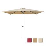 Kumji Outdoor Market Patio Solar LED Lighted Patio Umbrella 10 Ft x 6.5 Ft Rectangular with Crank Weather Resistant UV Protection Water Repellent Durable 6 Sturdy Ribs Tan