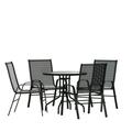 Flash Furniture Brazos Series 5-Piece Steel Glass Patio Table and Chair Set Black