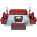 Gotland 13 Pieces Outdoor Patio Sectional Sofa Furniture Set with Propane 43 Table PE Rattan (Red)