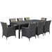 Modern Contemporary Urban Design Outdoor Patio Balcony Nine PCS Dining Chairs and Table Set Brown Rattan