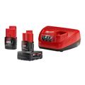 Milwaukee M12 12V Lithium-Ion 4.0 Ah and 2.0 Ah Battery Packs and Charger Starter Kit (48-59-2424)