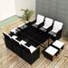 Anself 11 Piece Outdoor Garden Dining Set Wicker Rattan Patio Glass Top Table with 6 Cushioned Chairs and 4 Ottomans Sectional Conversation Set Backyard Outdoor Furniture