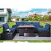 Gotland Outdoor Patio Furniture Set with 43 Propane Fire Pit Table 7 Pieces Outdoor Furniture Patio Sectional Sofa Conversation Sets(navy blueï¼‰