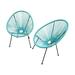 Luxury Living Furniture Egg Shaped Papasan Acapulco Chair Set of 2 in Aquamarine for Indoor and Outdoor Patio or Poolside