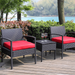 PROHIKER 3 Piece Patio Bistro Set Outdoor Wicker Furniture Set Rattan Conversation Set w/Coffee Table & Cushions Patio Chairs Set Porch Blacony Furniture for Garden Pool Backyard Red