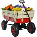 Jump Into Fun Wagon Cart for Kids Kids Garden Wagon Cart with Rubber Wheels Removable Wooden Side and Big Wheels 220LBS Capacity All Terrain Pulling Heavy Duty Utility Wagon for Kids (Red)