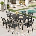 Sophia & William 7 Piece Metal Outdoor Patio Dining Sets Furniture Set with Rectangular Table and 6 Stackable Chairs