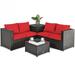 4 Pcs Outdoor Patio Rattan Furniture Set with Cushioned Loveseat and Storage Box-Red