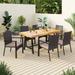 Sophia & William 7 Pieces Outdoor Patio Dining Set Dining Wicker Chairs Wood Table Set