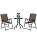 3PC Bistro Patio Garden Furniture Set 2 Folding Chairs Glass Table Top Steel