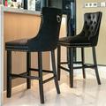Outdoor Bar Stool Set of 2 24 Counter Height Bar Stools with Upholstered Seat Wood Bar Stools with Back Indoor-Outdoor Round Patio Dining Chairs for Kitchen Bistro Coffee Pub Black CL906