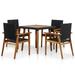 Dcenta 5 Piece Patio Dining Set Acacia Wood Table with 4 Garden Chairs Poly Rattan Black Conversation Set for Balcony Yard Deck Lawn Outdoor Furniture