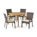 GDF Studio Venti Outdoor Acacia Wood and Wicker 5 Piece Dining Set with Cushion Teak Brown and Cream