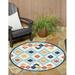 Unique Loom Sarstoon Belize Indoor/Outdoor Rug Ivory/Light Blue 5 3 Round Textured Geometric Modern Perfect For Patio Deck Garage Entryway