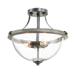 LNC 3-Light Modern Farmhouse Bowl Semi-flush Mount Light with Seeded Glass 13-in Matte Black and Distressed Gray