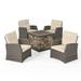 Noble House St. Marta Outdoor 4 Seater Wicker Chat Set w/ Fire Pit Gray