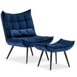 Mcombo Accent Chair with Ottoman Velvet Modern Tufted Wingback Club Chairs 4079 (Blue)