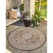 Unique Loom Chalca Indoor/Outdoor Aztec Rug Brown/Ivory 5 3 Round Border Tribal Perfect For Patio Deck Garage Entryway