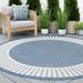 6ft Round Water Resistant Indoor Outdoor Rugs for Patios Front Door Entry Entryway Deck Porch Balcony | Outside Area Rug for Patio | Blue Striped Border | Size: 5 3 Round