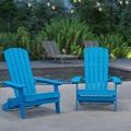 Merrick Lane Set of 2 Poly Resin Folding Adirondack Lounge Chair - All-Weather Indoor/Outdoor Patio Chair in Blue