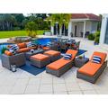 Tuscany 16-Piece Resin Wicker Outdoor Furniture Combination Set with Sofa Lounge Set Dining Set and Chaise Lounge Set (Half-Round Gray Wicker Sunbrella Canvas Tuscan)