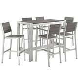 Modern Contemporary Urban Design Outdoor Patio Balcony Seven PCS Dining Chairs and Table Set Grey Gray Aluminum