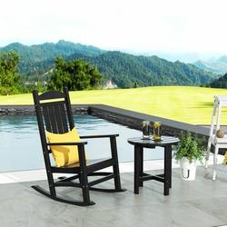 WestinTrends 2-Pieces Set Outdoor Rocking Chair w/ Round Side Table Included Black