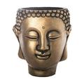 Urban Cement Meditating Buddha Head Pot Distressed Concrete Finish Gold Medium